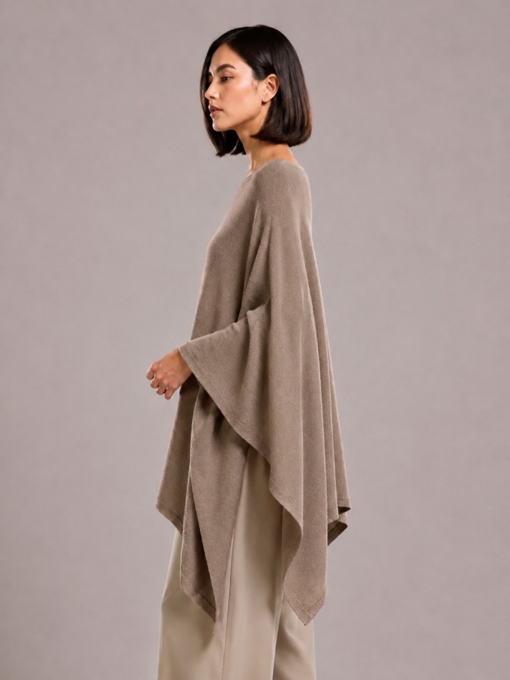 NWOT JAKI Elle Cashmere Wool Blend Poncho Mocha Made in Italy - Picture 2 of 8